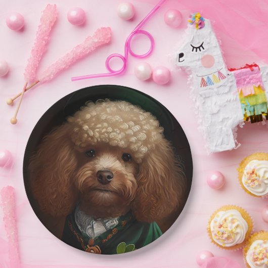 Poodle Dog in St. Patrick's Day Dress Pappteller (Party)