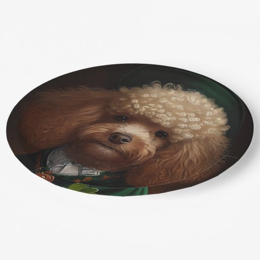Poodle Dog in St. Patrick's Day Dress Pappteller (Schrägansicht)
