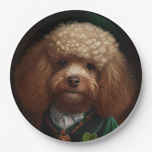 Poodle Dog in St. Patrick's Day Dress Pappteller (Vorderseite)