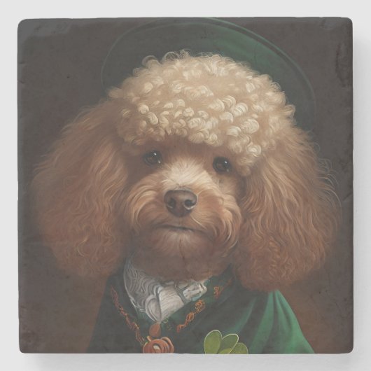 Poodle Dog in St. Patrick's Day Dress Steinuntersetzer (Vorderseite)
