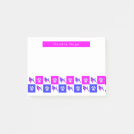 Poodle Dog & Paw Hot Pink & Blue Silhouette Post-it Klebezettel