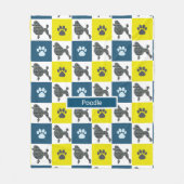 Poodle Dog & Paw Print Yellow Grid Silhouette Fleecedecke (Vorderseite)