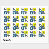 Poodle Dog & Paw Y&B Grid Square Quadratischer Aufkleber (Blatt)