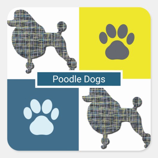 Poodle Dog & Paw Y&B Grid Square Quadratischer Aufkleber (Vorderseite)