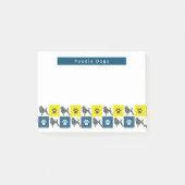 Poodle Dog & Paw Yellow & Blue Grid Silhouette Post-it Klebezettel (Vorderseite)
