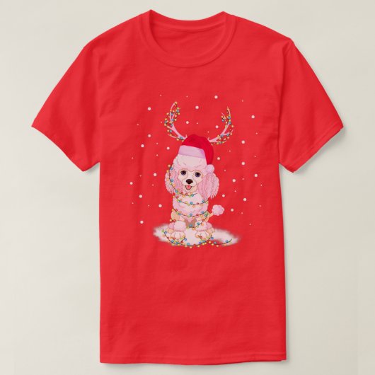 Poodle Dog Reindeer Kostüm Weihnachtsbeleuchtung M T-Shirt (Design vorne)