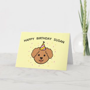 Poodle Dog   Rosa und gelb Geburtstag geklappt Karte
