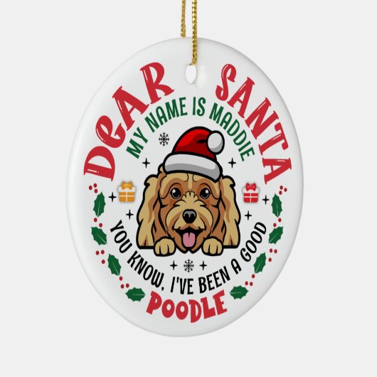Poodle Dog Santa Personalisierter Weihnachtsbaum R Keramik Ornament (Rechts)