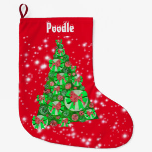 Poodle Dog Silhouette Weihnachten Big Tree Großer Weihnachtsstrumpf