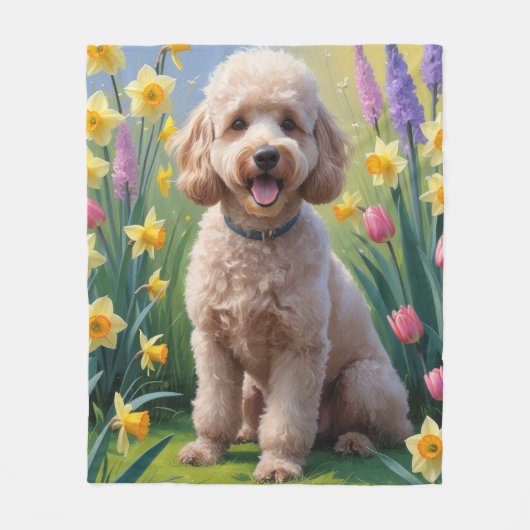 Poodle Dog Spring Blumen Malerei Fleecedecke (Vorderseite)