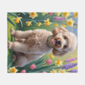 Poodle Dog Spring Blumen Malerei Fleecedecke (Vorderseite (Horizontal))