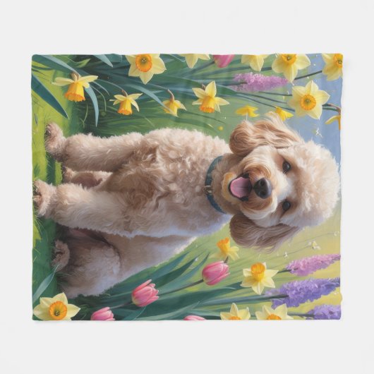 Poodle Dog Spring Blumen Malerei Fleecedecke (Vorderseite (Horizontal))