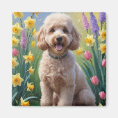Poodle Dog Spring Blumen Malerei Magnet (Vorne)