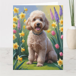 Poodle Dog Spring Blumenmalerei Karte