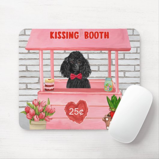 Poodle Dog Valentine's Day Kissing Booth Mousepad (Mit Mouse)