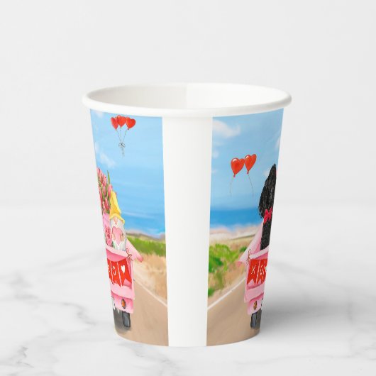 Poodle Dog Valentine's Day Lkw Herz Pappbecher (Links)