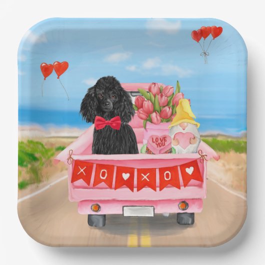 Poodle Dog Valentine's Day Lkw Herz Pappteller (Vorderseite)