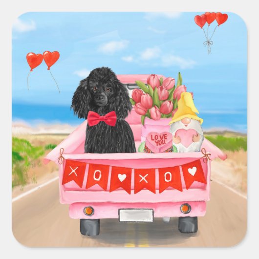 Poodle Dog Valentine's Day Lkw Herz Quadratischer Aufkleber (Vorderseite)
