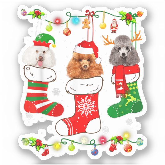 Poodle Dog Weihnachten Lights Welpe Poodle Dog Lov Aufkleber (Vorderseite)