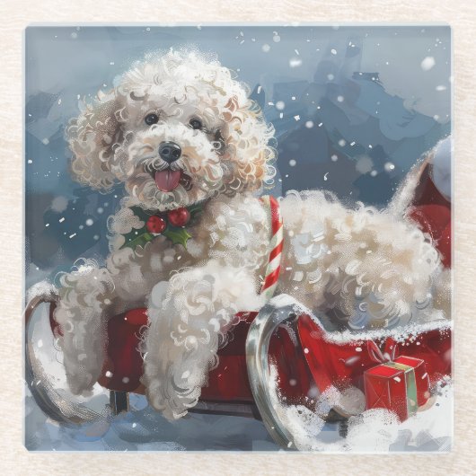 Poodle Dog Weihnachtsfest Glasuntersetzer (Vorderseite)