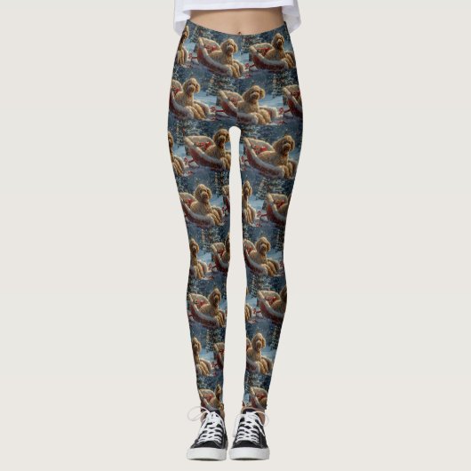 Poodle Dog Weihnachtsfest Leggings (Vorderseite)