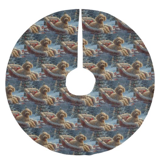 Poodle Dog Weihnachtsfest Polyester Weihnachtsbaumdecke (Vorderseite)