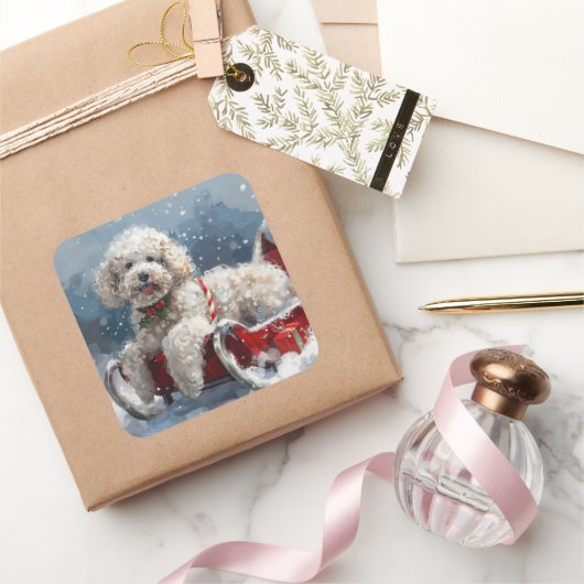 Poodle Dog Weihnachtsfest Quadratischer Aufkleber (Schenken)