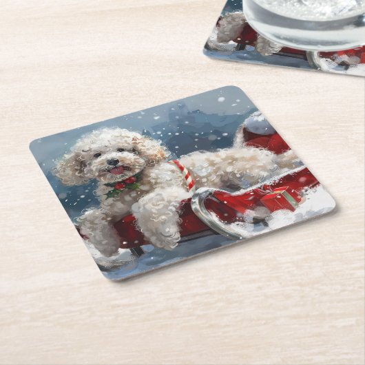 Poodle Dog Weihnachtsfest Rechteckiger Pappuntersetzer (angewinkelt)