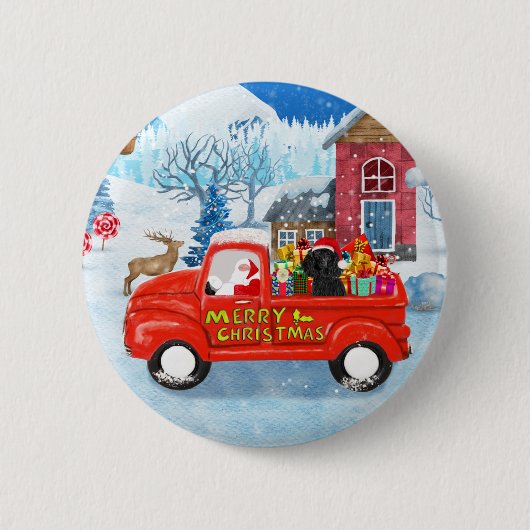 Poodle Dog Weihnachtswagen Schnee Button (Vorderseite)