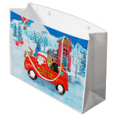 Poodle Dog Weihnachtswagen Schnee Große Geschenktüte (Rückseite Schrägansicht)