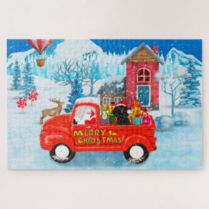 Poodle Dog Weihnachtswagen Schnee Puzzle