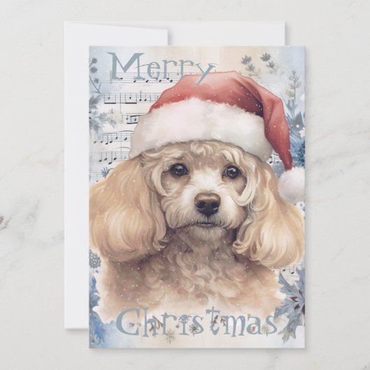 Poodle Dog Winter Weihnachten Wasserfarbe (Vorderseite)
