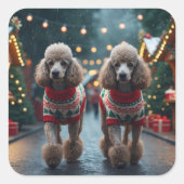 Poodle Dogs Christmas Snow Holiday Quadratischer Aufkleber (Vorderseite)