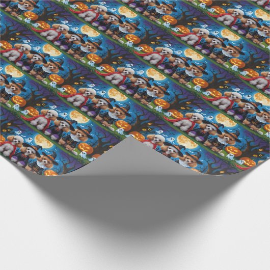 Poodle Dogs Pumpkin Halloween Funny Geschenkpapier (Ecke)