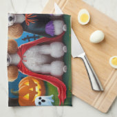 Poodle Dogs Pumpkin Halloween Funny Geschirrtuch (Viertel Falte)