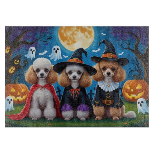 Poodle Dogs Pumpkin Halloween Funny Schneidebrett (Vorderseite)
