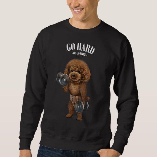 Poodle Dose Muskeltraining mit Dumbell in Fitnes Sweatshirt (Vorderseite)