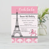 Poodle & Eiffelturm Thema Geburtstagseinladung Einladung (Stehend Vorderseite)