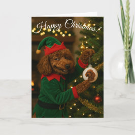 Poodle Elf cute funny bauble Christmas card Feiertagskarte