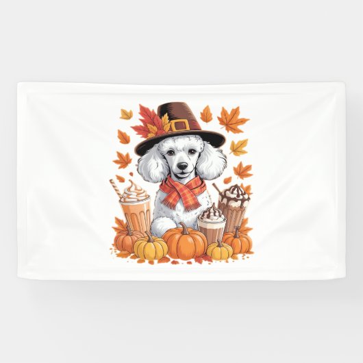 Poodle Erntedank Drinks Kaffee Herbstlaub Pump Banner (Horizontal)