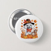 Poodle Erntedank Drinks Kaffee Herbstlaub Pump Button (Vorne & Hinten)