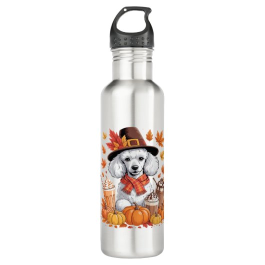 Poodle Erntedank Drinks Kaffee Herbstlaub Pump Edelstahlflasche (Vorderseite)