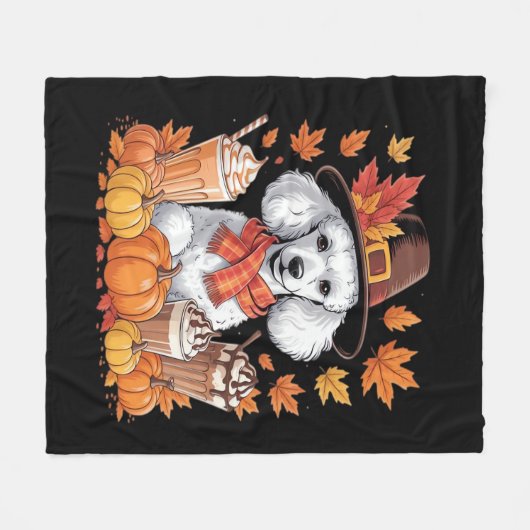 Poodle Erntedank Drinks Kaffee Herbstlaub Pump Fleecedecke (Vorderseite (Horizontal))
