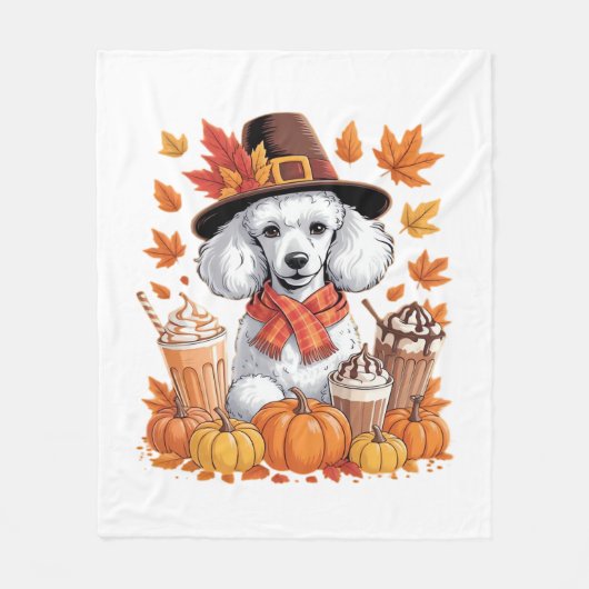 Poodle Erntedank Drinks Kaffee Herbstlaub Pump Fleecedecke (Vorderseite)