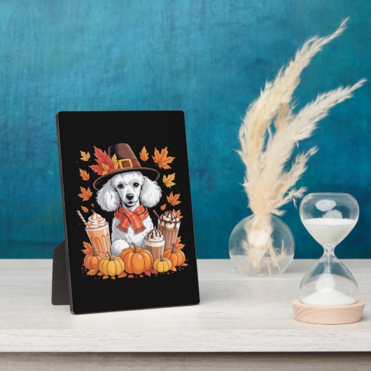 Poodle Erntedank Drinks Kaffee Herbstlaub Pump Fotoplatte (Seite)