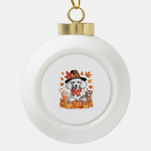 Poodle Erntedank Drinks Kaffee Herbstlaub Pump Keramik Kugel-Ornament