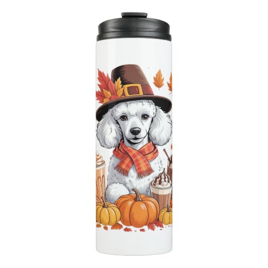 Poodle Erntedank Drinks Kaffee Herbstlaub Pump Thermosbecher (Vorderseite)