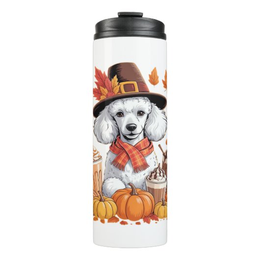 Poodle Erntedank Drinks Kaffee Herbstlaub Pump Thermosbecher (Vorderseite)