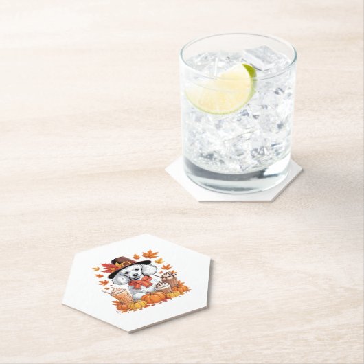 Poodle Erntedank Drinks Kaffee Herbstlaub Pump Untersetzer (Vor Ort)