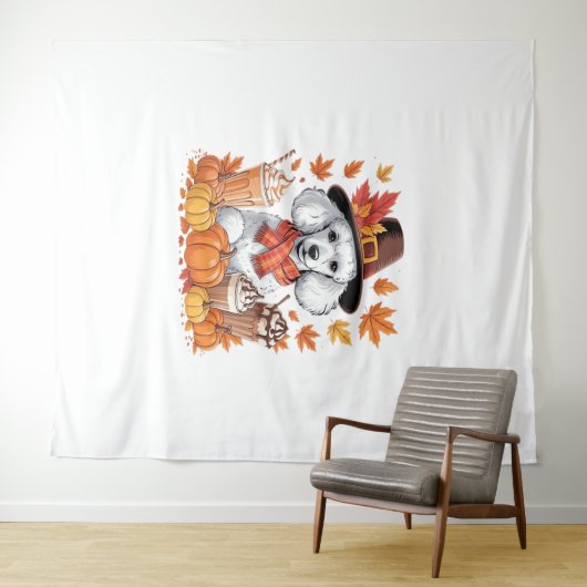 Poodle Erntedank Drinks Kaffee Herbstlaub Pump Wandteppich (Beispiel (Horizontal))